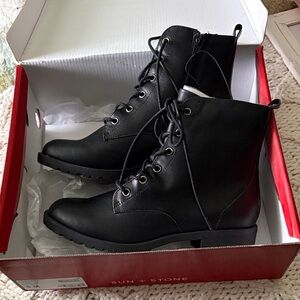 Sun + Stone Women's Classic Black Combat Boots